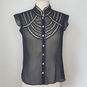 BCBG Sheer Black Short Sleeve Blouse